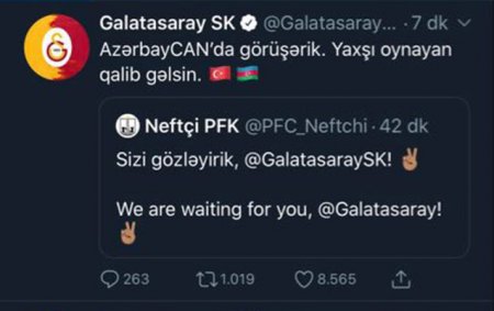 “Qalatasaray”dan “Neftçi” ilə bağlı paylaşım - FOTO